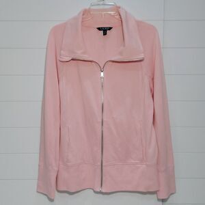 Lauren Ralph Lauren French Terry Full Zip Jacket Women's Large Soft Pink Pockets
